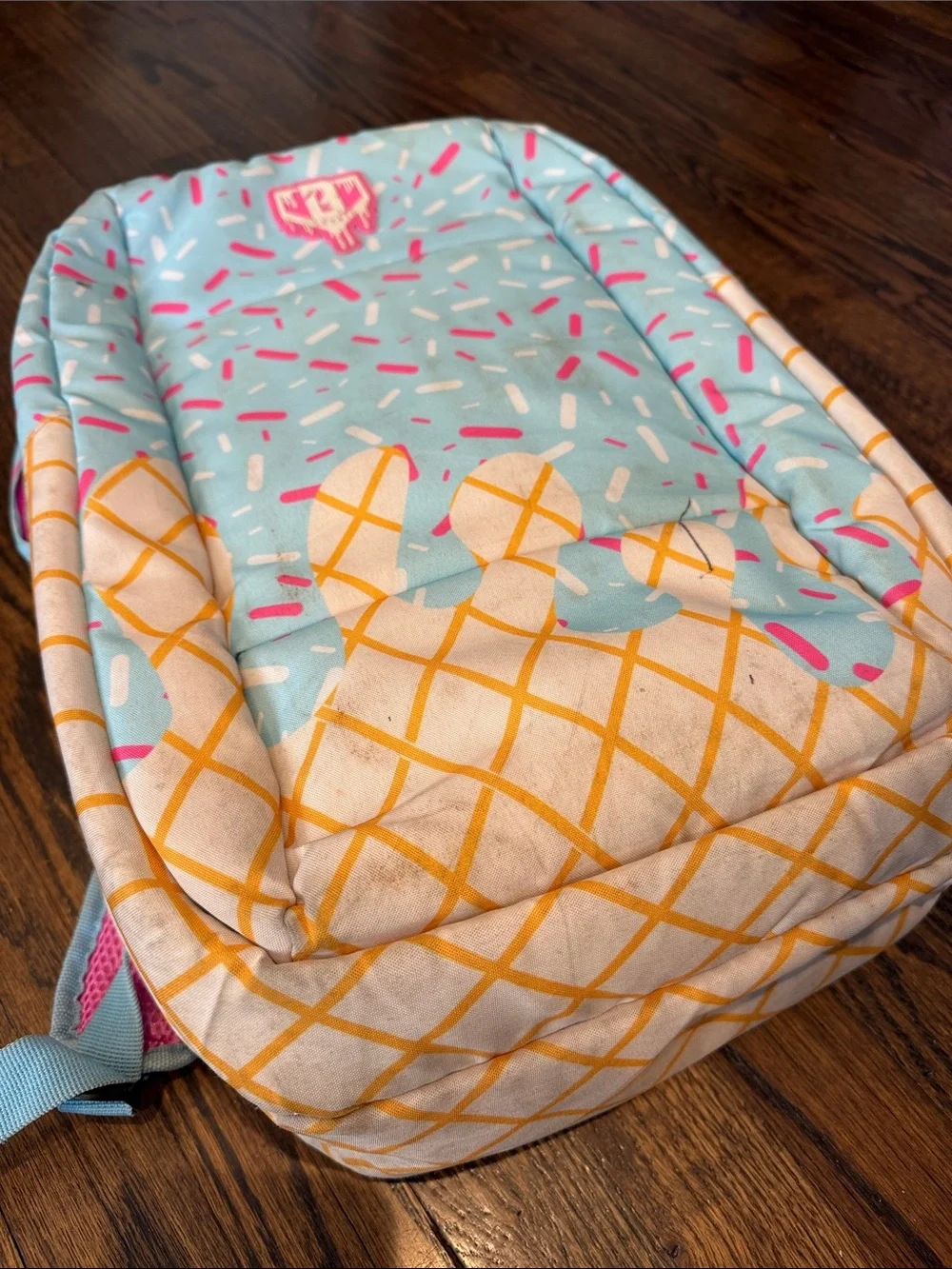 Kids baseball Lifestyle 101 Ice Cream Print Backpack - Light Blue Pink Sprinkles